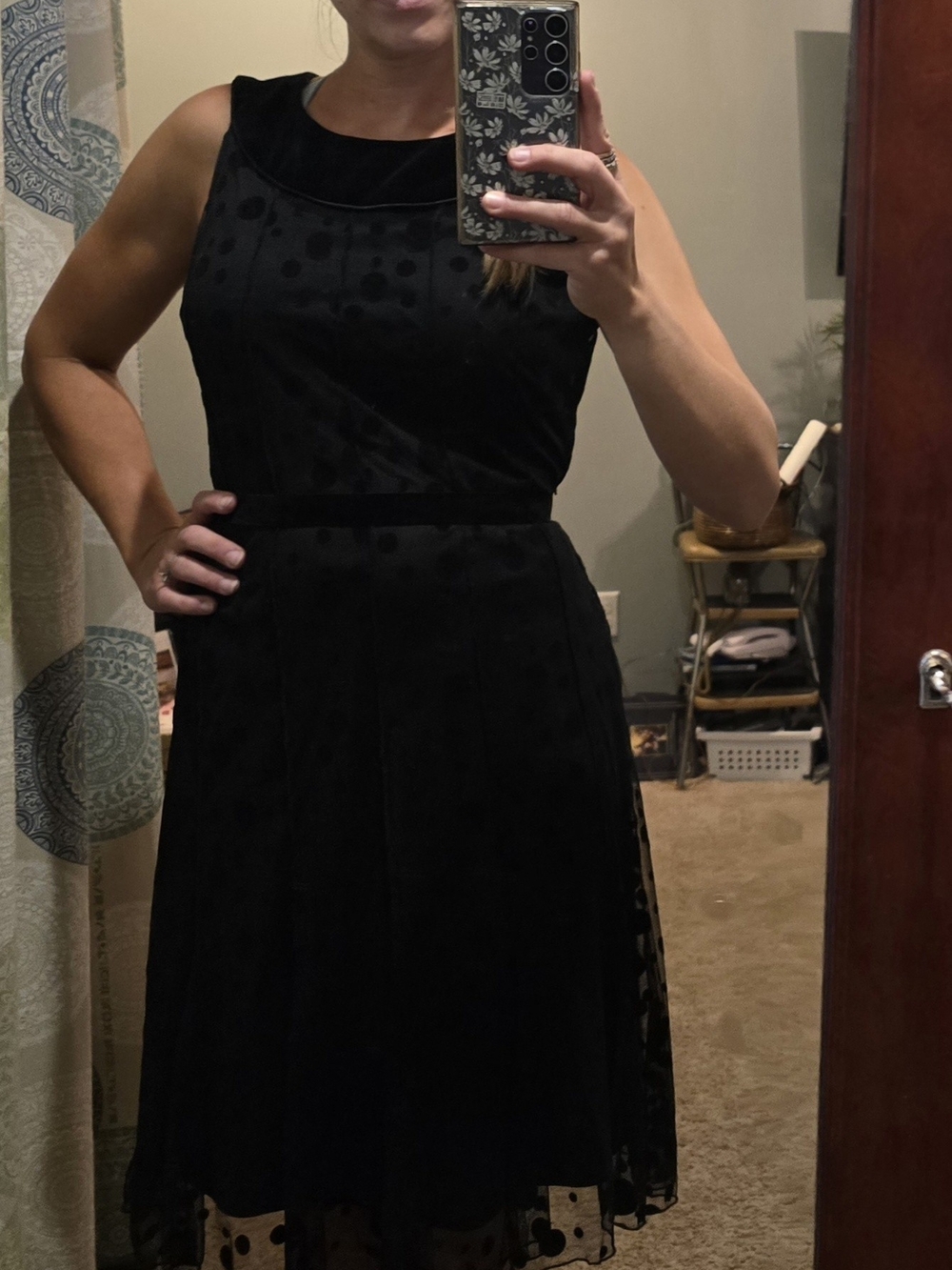 Vintage Studio I Black Sleeveless Midi Dress with Polka-Dot Overlay